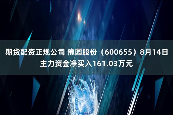 期货配资正规公司 豫园股份（600655）8月14日主力资金净买入161.03万元